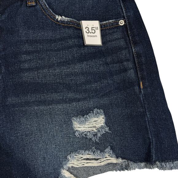 Time and Tru SZ 12 High-Rise Jean Shorts Relaxed Fit Distressed Frayed Hems Blue - Picture 2 of 8